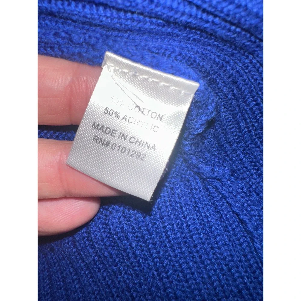 Lulu-B Royal Blue Ribbed Knit Asymmetrical Silver Ring Pullover Sweater Womens M